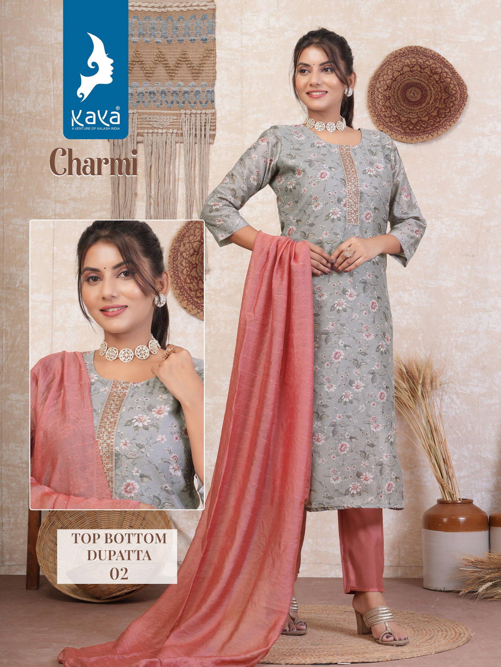 Charmi By Kaya Chanderi Butti Silk Kurti With Bottom Dupatta Wholesale Price In Surat
